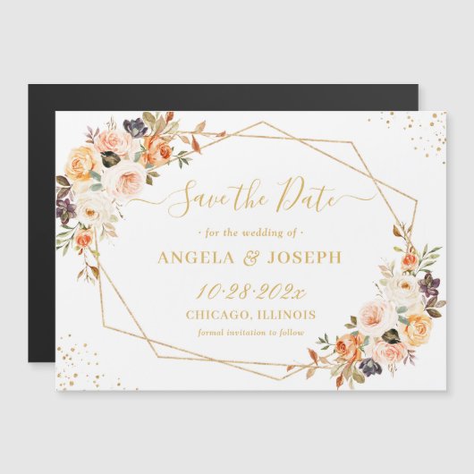 秋のフローラ金ゴールド幾何学的な日付磁石の保存 (正面/裏面)