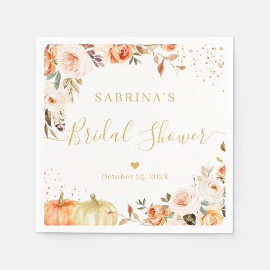 秋のフローラ金ゴールド紙吹雪ブライダルシャワーナプキンス スタンダードカクテルナプキン (正面)