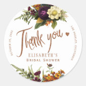 秋のフローラ銅ブライダルシャワー感謝していユー ラウンドシール (正面)