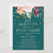 秋のフローラ |ティール（緑がかった色）リハーサルディナー 招待状 (正面)