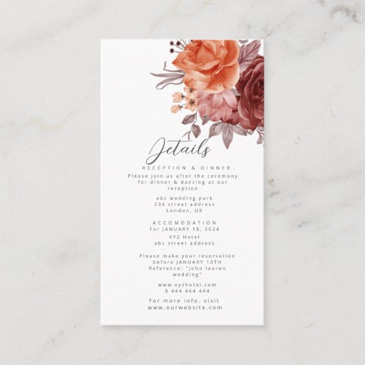 秋のフローラBoId水彩開花結婚ズ エンクロージャーカード (正面)