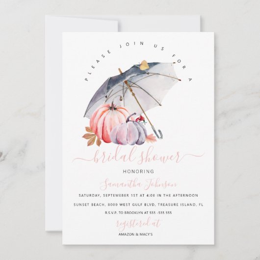 秋のブライダルシャワー招待状、パンプキン招待状、オータム  招待状 (正面)