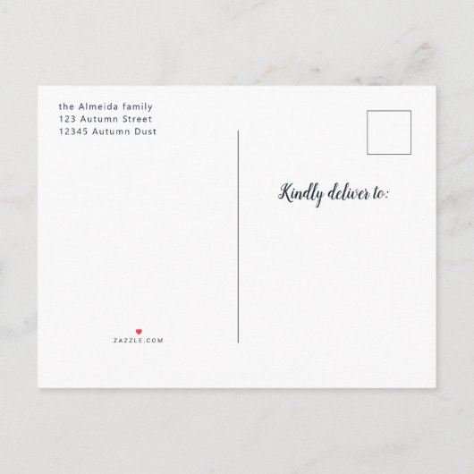 秋のブライダルシャワー秋ラヴシンプルウォーターカラー インビテーションポストカード (裏面)