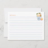 秋のブライダルシャワー花模様カボチャレシピカード 招待状 (裏面)