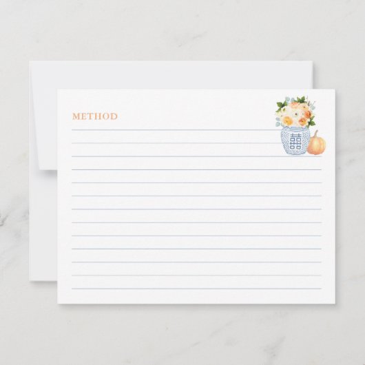 秋のブライダルシャワー花模様カボチャレシピカード 招待状 (裏面)