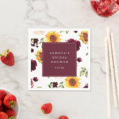 秋のブライダルシャワー ひまわりとバーガンディローズ スタンダードカクテルナプキン (インサイチュ)