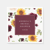 秋のブライダルシャワー ひまわりとバーガンディローズ スタンダードカクテルナプキン (正面)