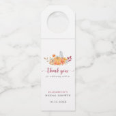 秋のブライダルシャワー パンプキンスクリプト サンキューラベル ボトルネックタグ (正面)