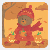 秋のブラウンベアキッズシール スクエアシール (正面)