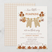 秋のブラウン ツインズ フォリアージ ランドリー ベビーシャワー 招待状 (正面/裏面)