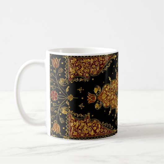 秋のブラックとゴールドの花柄 コーヒーマグカップ (左)