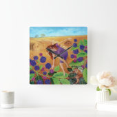 秋のブラックベリーの妖精 スクエア壁時計 (ホーム)