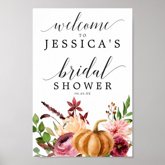 秋のブリスブライダルシャワーウェルカムサイン ポスター (正面)