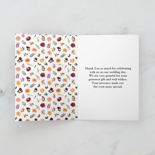 秋のブルゴーニュとオレンジ結婚フローラ サンキューカード (内部)