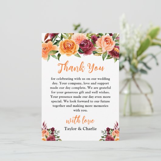 秋のブルゴーニュとオレンジ結婚フローラ サンキューカード (スタンド正面)