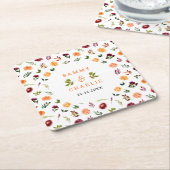 秋のブルゴーニュとオレンジ結婚フローラ スクエアペーパーコースター (アングル)