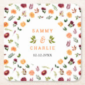 秋のブルゴーニュとオレンジ結婚フローラ スクエアペーパーコースター (正面)