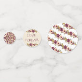 秋のブルゴーニュとピンクのフローラ結婚のテーブル コンフェッティ (裏面)