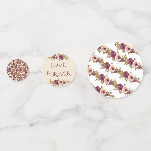 秋のブルゴーニュとピンクのフローラ結婚のテーブル コンフェッティ (裏面)