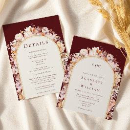 秋のブルゴーニュのアーチモノグラム結婚 招待状