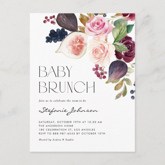 秋のブルゴーニュの花とイチジクの秋ベビーブランチ インビテーションポストカード (正面)