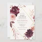 秋のブルゴーニュフローラ金ゴールドフレーム赤ちゃんシャワー 招待状 (正面)