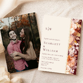 秋のブルゴーニュモダンモノグラム結婚写真 招待状