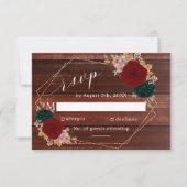 秋のブルゴーニュ木製エメラルドグリーンフローラ 出欠カード (正面)