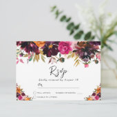 秋のブルゴーニュ水の色の花秋の結婚式 出欠カード (スタンド正面)