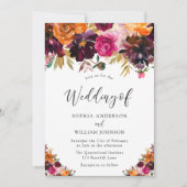秋のブルゴーニュ水の色の花秋の結婚式 招待状 (正面)