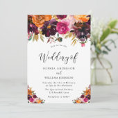 秋のブルゴーニュ水の色の花秋の結婚式 招待状 (スタンド正面)