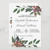 秋のブルゴーニュ水彩花結婚の花 招待状 (正面/裏面)