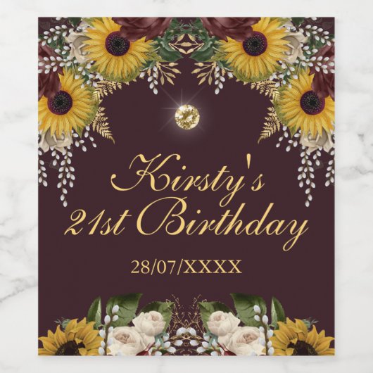 秋のブルゴーニュ秋花の葉誕生日 ワインラベル (シングルラベル)