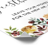 秋のブルゴーニュ結婚フローラのゲストブックサイン ポスター (角)