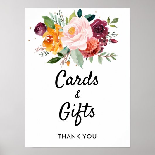 秋のブルゴーニュ赤面フローラウェディングカード&ギフト ポスター (正面)