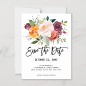 秋のブルゴーニュ赤面フローラブロッサム日付を保存 マグネット招待状 (正面)