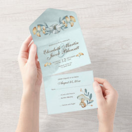 秋のブルーカボチャ&イチョウ結婚コ オールインワン招待状