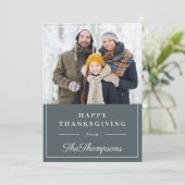 秋のブルーハッピーサンクスギビング家族の写真 シーズンカード (スタンド正面)