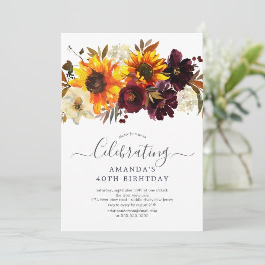 秋のブーケひまわりの花フローラ誕生会 招待状 (スタンド正面)