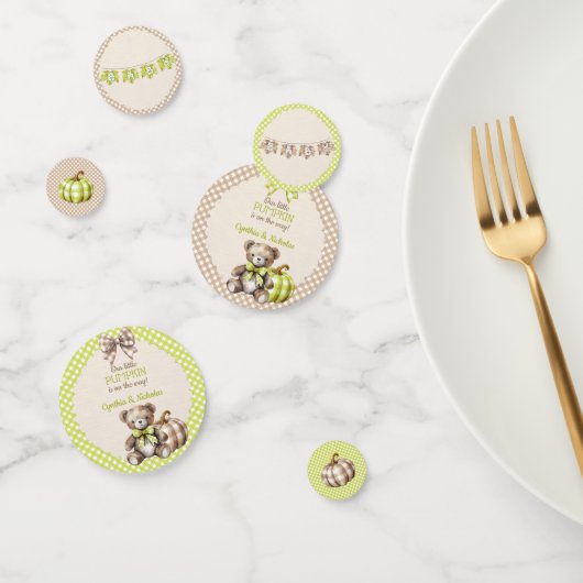 秋のプレイドテディベアパンプキン葉 コンフェッティ (グループ)