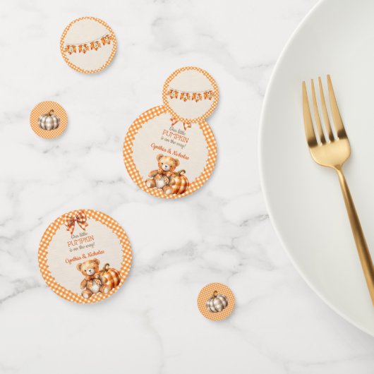 秋のプレイドテディベアパンプキン葉 コンフェッティ (グループ)