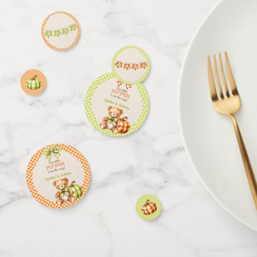 秋のプレイドテディベアパンプキン葉 コンフェッティ (グループ)