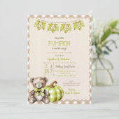 秋のプレイドテディベアパンプキン葉 招待状 (スタンド正面)