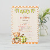 秋のプレイドテディベアパンプキン葉 招待状 (スタンド正面)