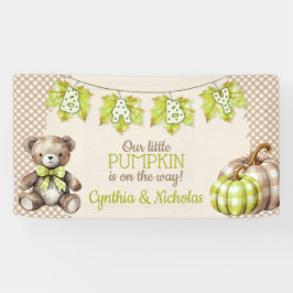 秋のプレイドテディベアパンプキン葉 横断幕