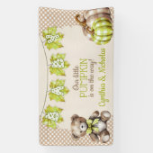 秋のプレイドテディベアパンプキン葉 横断幕 (縦)