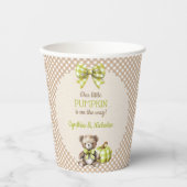 秋のプレイドテディベアパンプキン葉 紙コップ (正面)