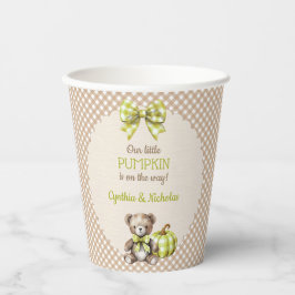 秋のプレイドテディベアパンプキン葉 紙コップ