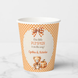 秋のプレイドテディベアパンプキン葉 紙コップ