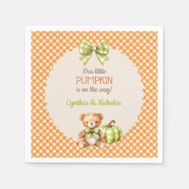 秋のプレイドテディベアパンプキン スタンダードカクテルナプキン
